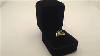Emerald Lady's Stone & Diamond Ring 10 Diamonds .18 Carat T.W. 10K Yellow Gold